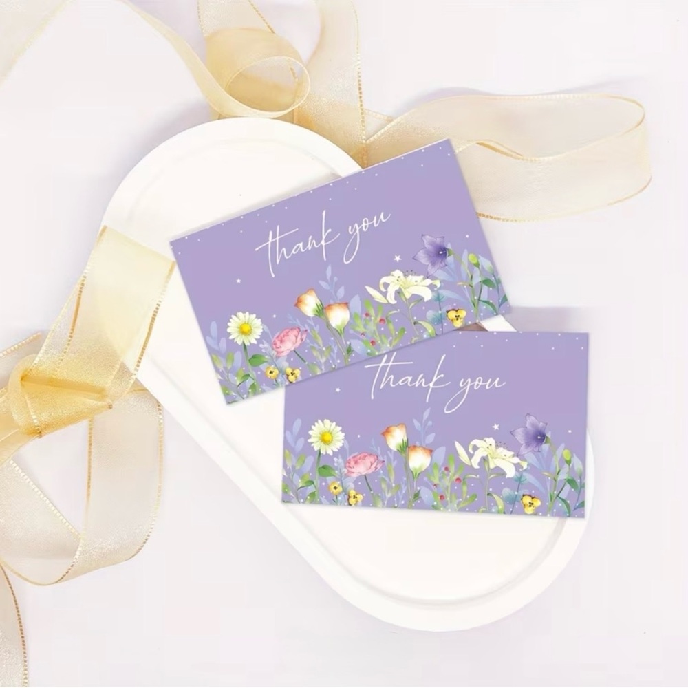 50pcs Floral Thank You Cards - Purple NWT